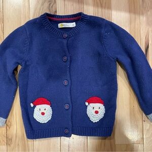 Baby Boden Santa Navy Cardigan with Red Accents